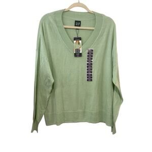 NWT GAP XXL Sage Green V Neck Lightweight Sweater Cotton Modal Relaxed Fit